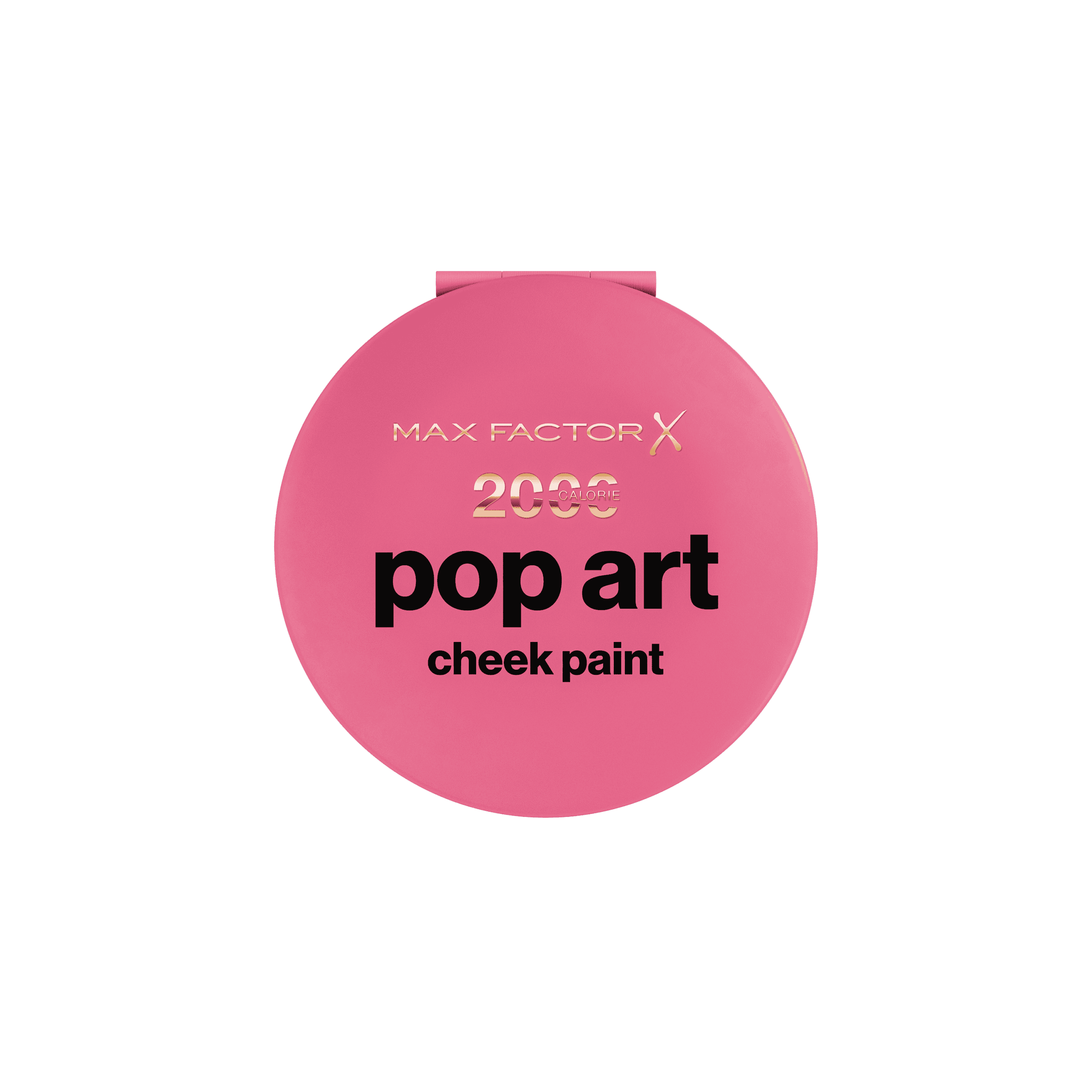 MAX FACTOR 2000 Calorie Pop Art Cheek Paint compact in pink packaging, featuring a cream-to-powder blush formula with a soft matte finish