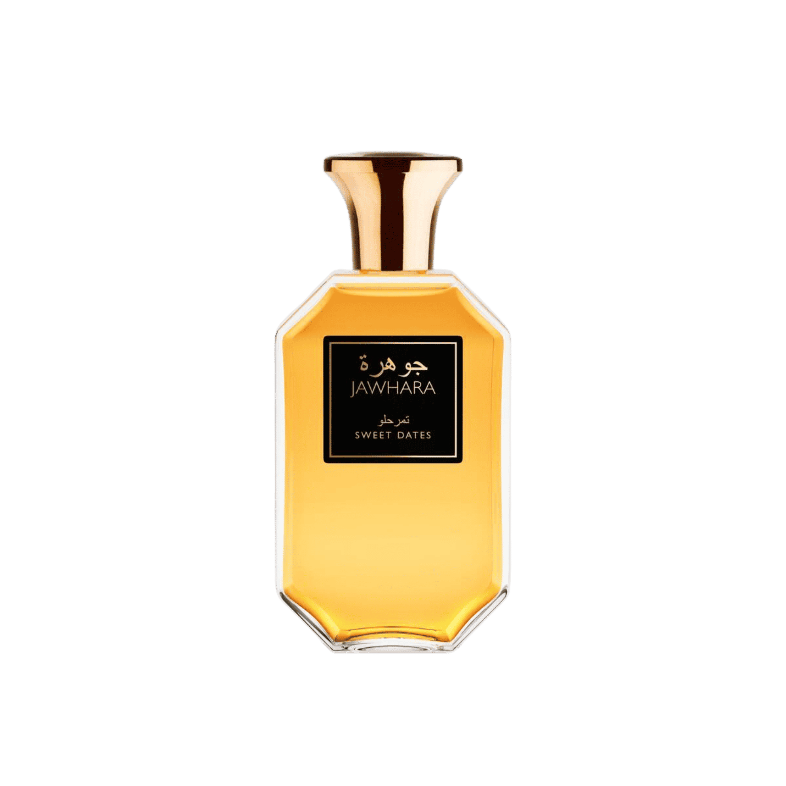 Jawhara Sweet Dates Eau de Parfum 100ml unisex fragrance bottle with golden amber juice and gold cap