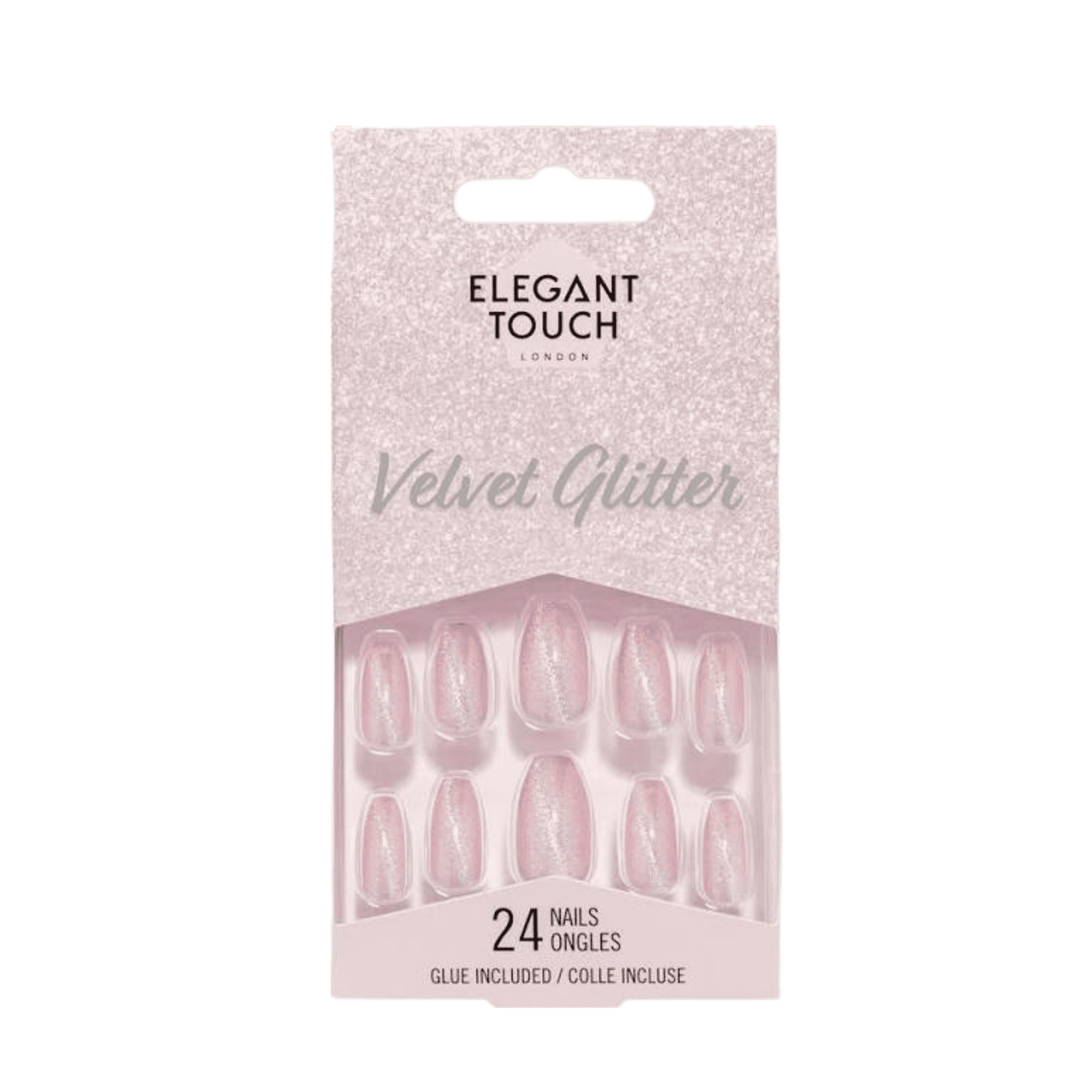 ELEGANT TOUCH Cat Eye Velvet Glitter Celestial False Nails with iridescent pink glitter finish and salon-inspired design.