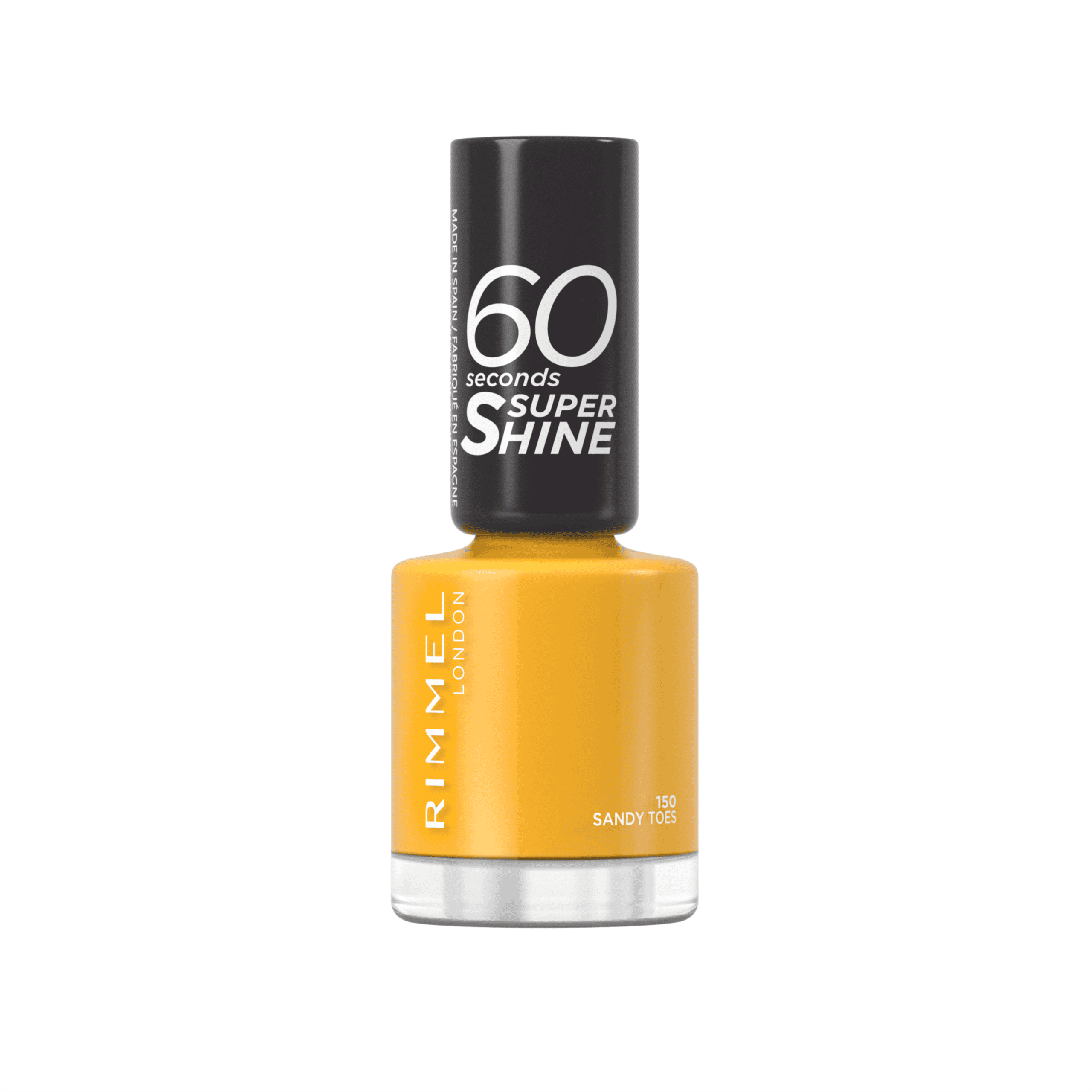 RIMMEL 60 Seconds Super Shine Nail Polish 150 Sandy Toes in a glossy neutral beige shade with a quick-dry formula and high-shine finish.
