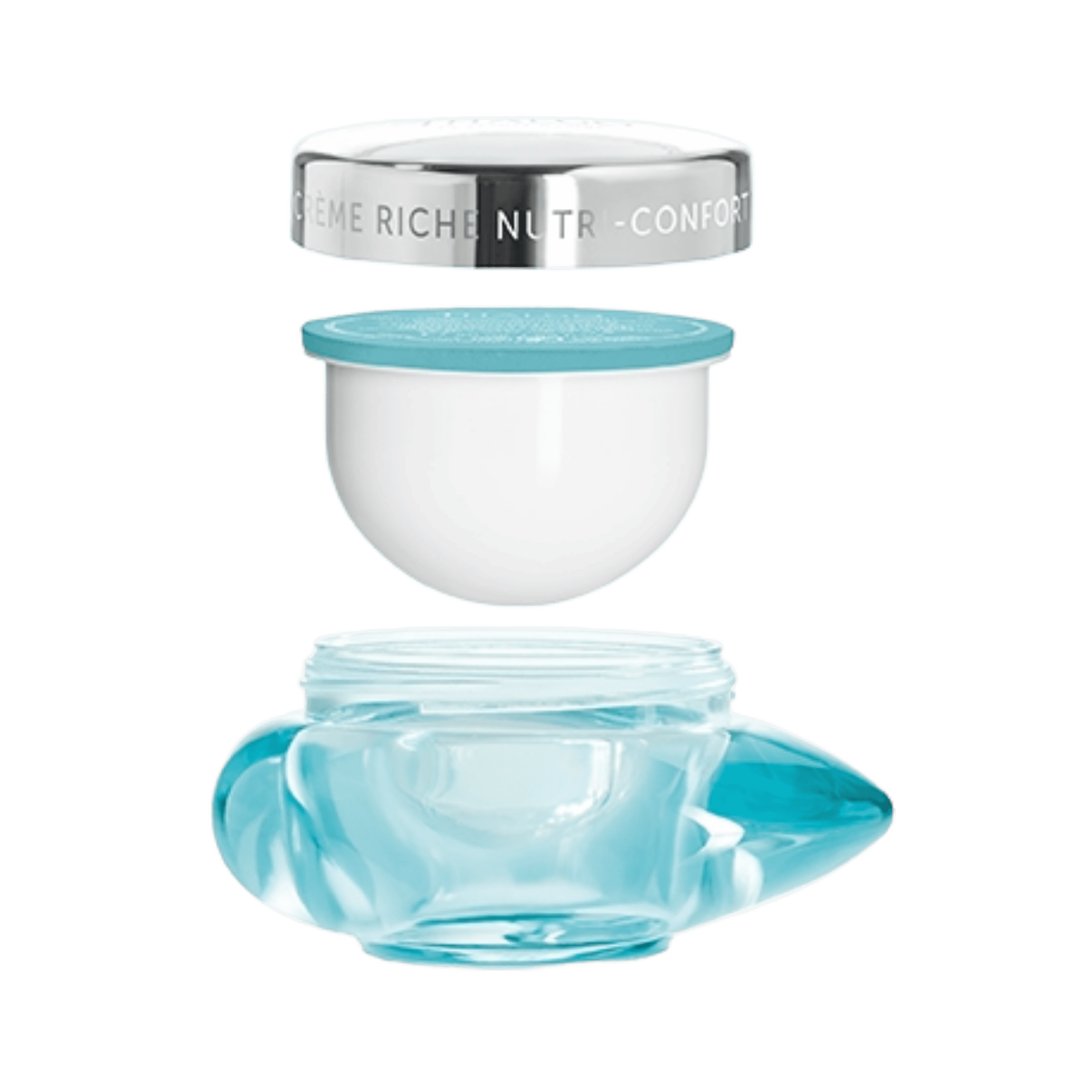 THALGO Silicium Lift Lifting & Firming Rich Cream Refill 50ml with white refill capsule, silver lid and turquoise glass jar.