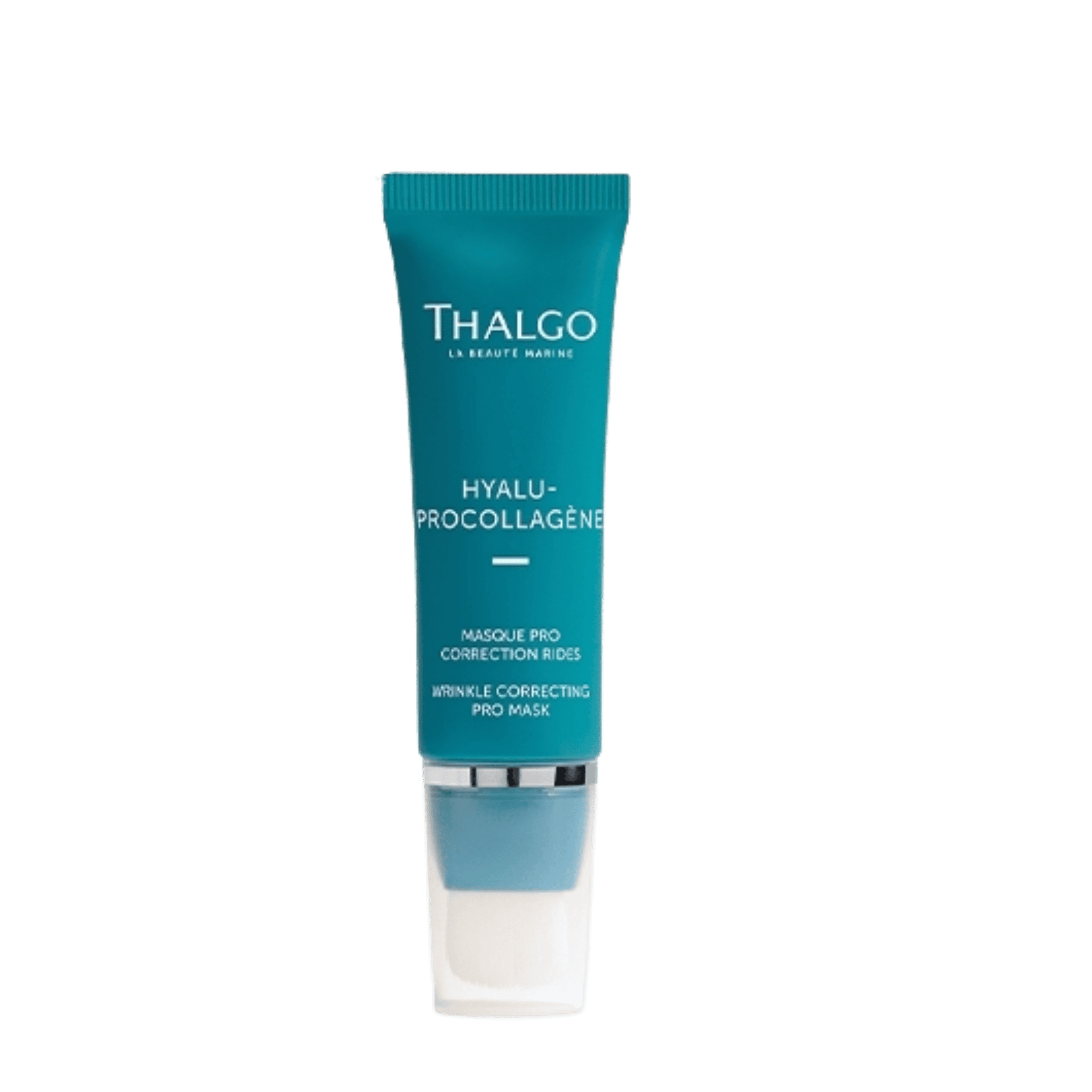 3525801705956 (2) THALGO Hyalu-Procollagène Wrinkle Correcting Pro Mask 50 ml in a turquoise tube with a capped brush applicator
