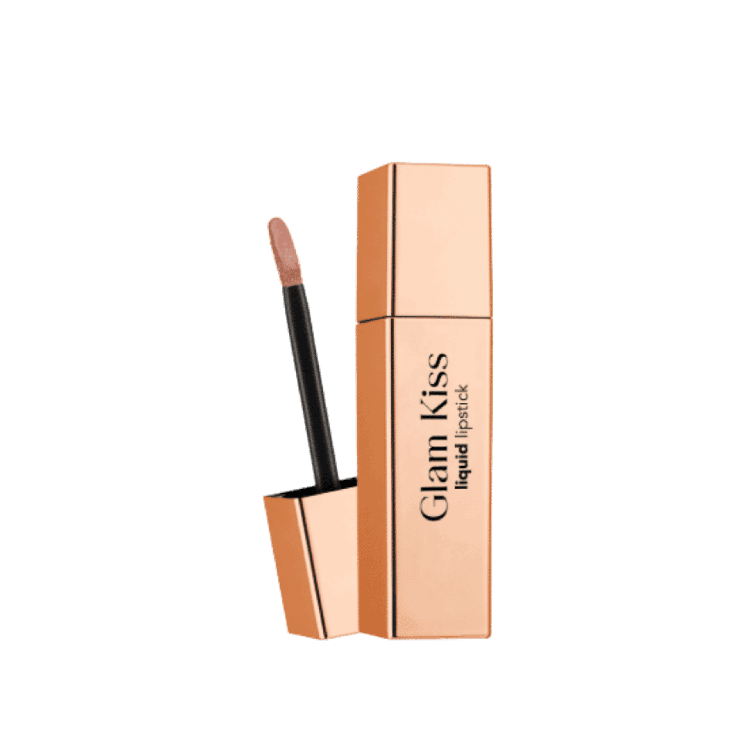 FLORMAR Glam Kiss Liquid Lipstick 001 Naked Glow in rose gold packaging with a nude-coloured applicator.