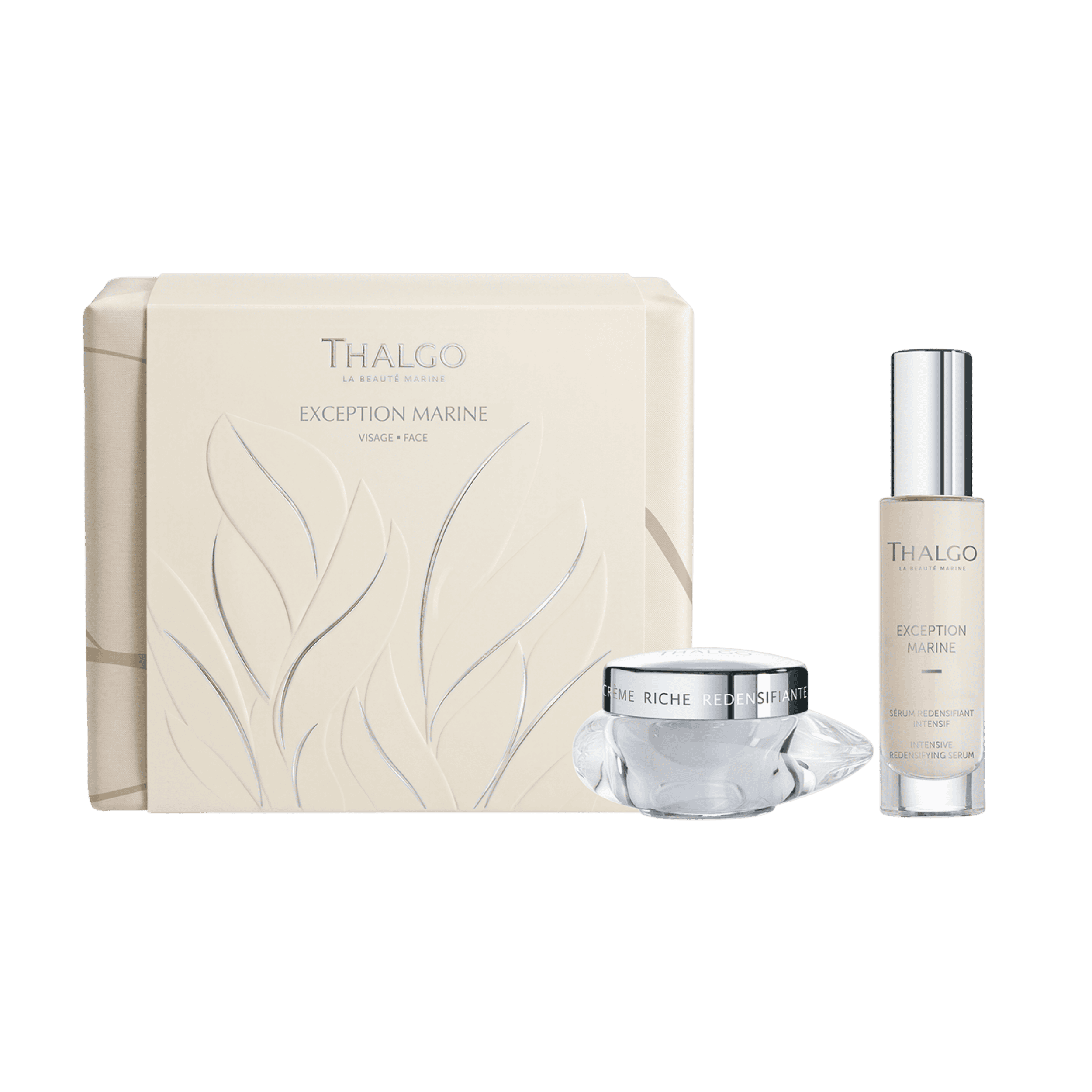 THALGO Exception Marine gift set with rich redensifying cream, intensive redensifying serum and a cream-coloured gift box